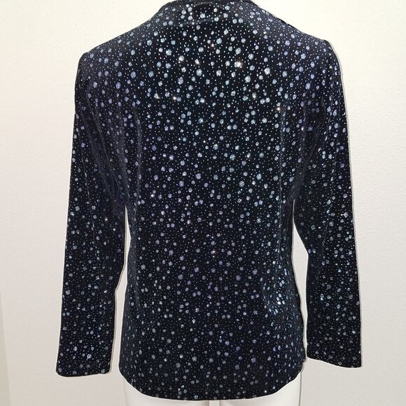 Notations Petite Velvet Black Silver Cardigan PM Petite Medium - Picture 5 of 7